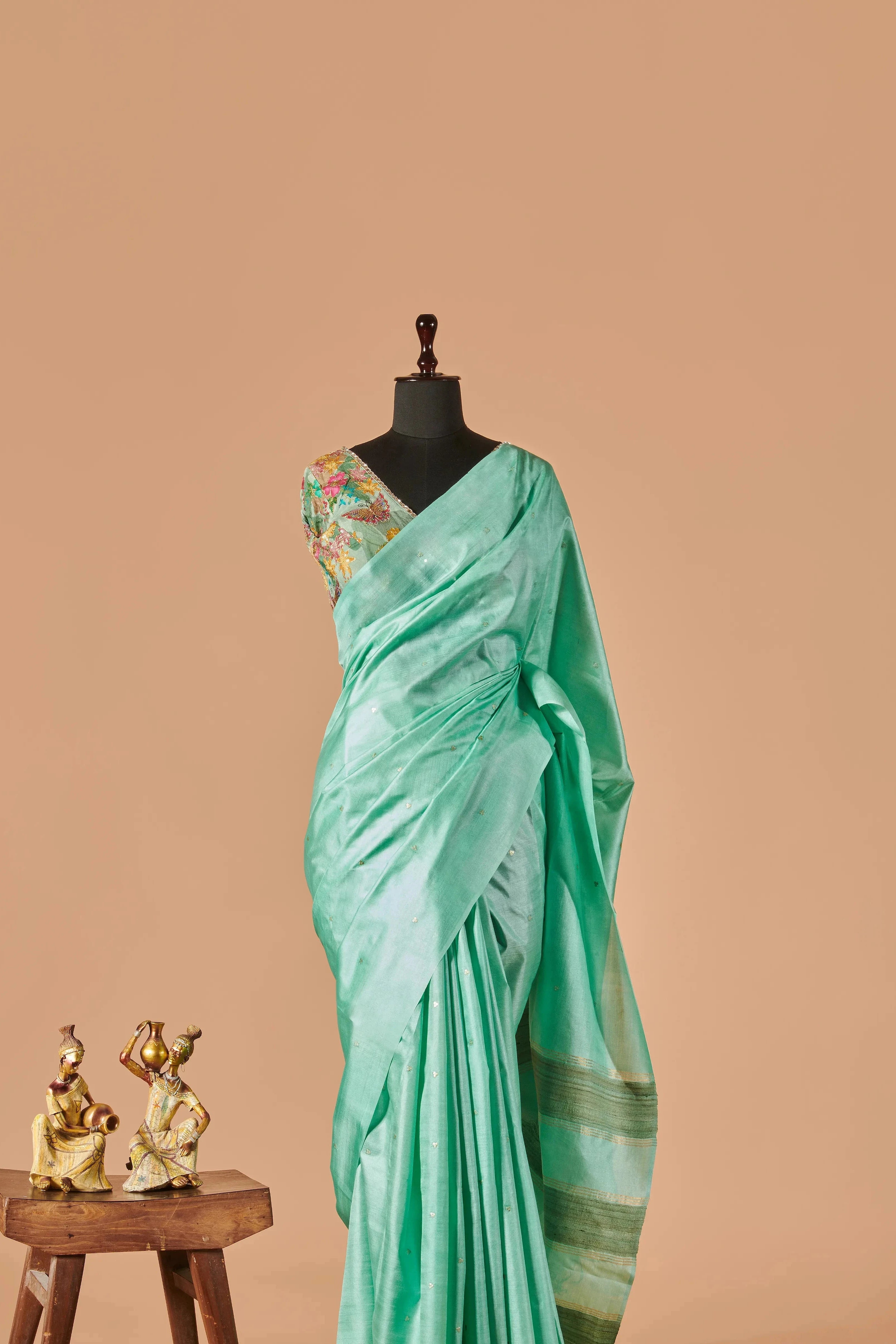 Aqua Blue Butti-Zari Saree with Fine Metallic Pallu