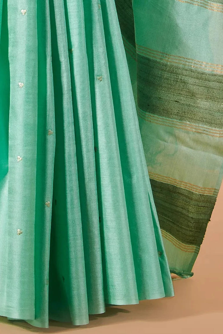 Aqua Blue Butti-Zari Saree with Fine Metallic Pallu