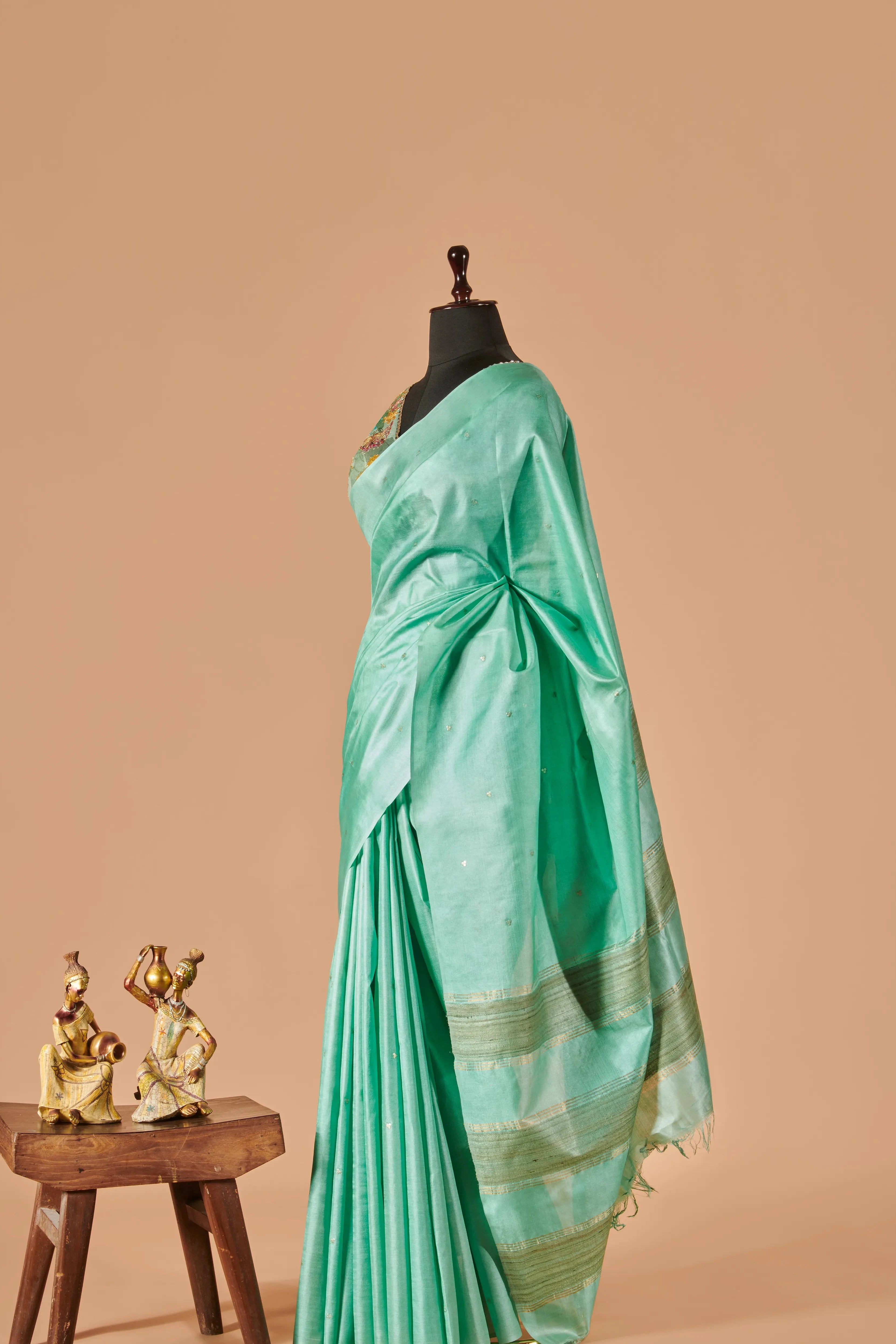 Aqua Blue Butti-Zari Saree with Fine Metallic Pallu