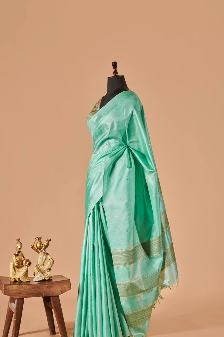 Aqua Blue Butti-Zari Saree with Fine Metallic Pallu